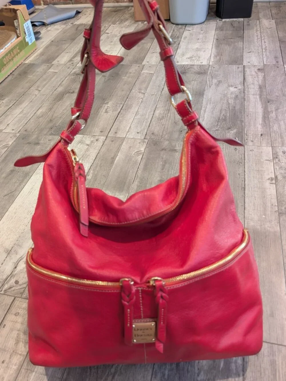 Dooney & Bourke Large Red Leather Hobo Shoulder Bag GUC